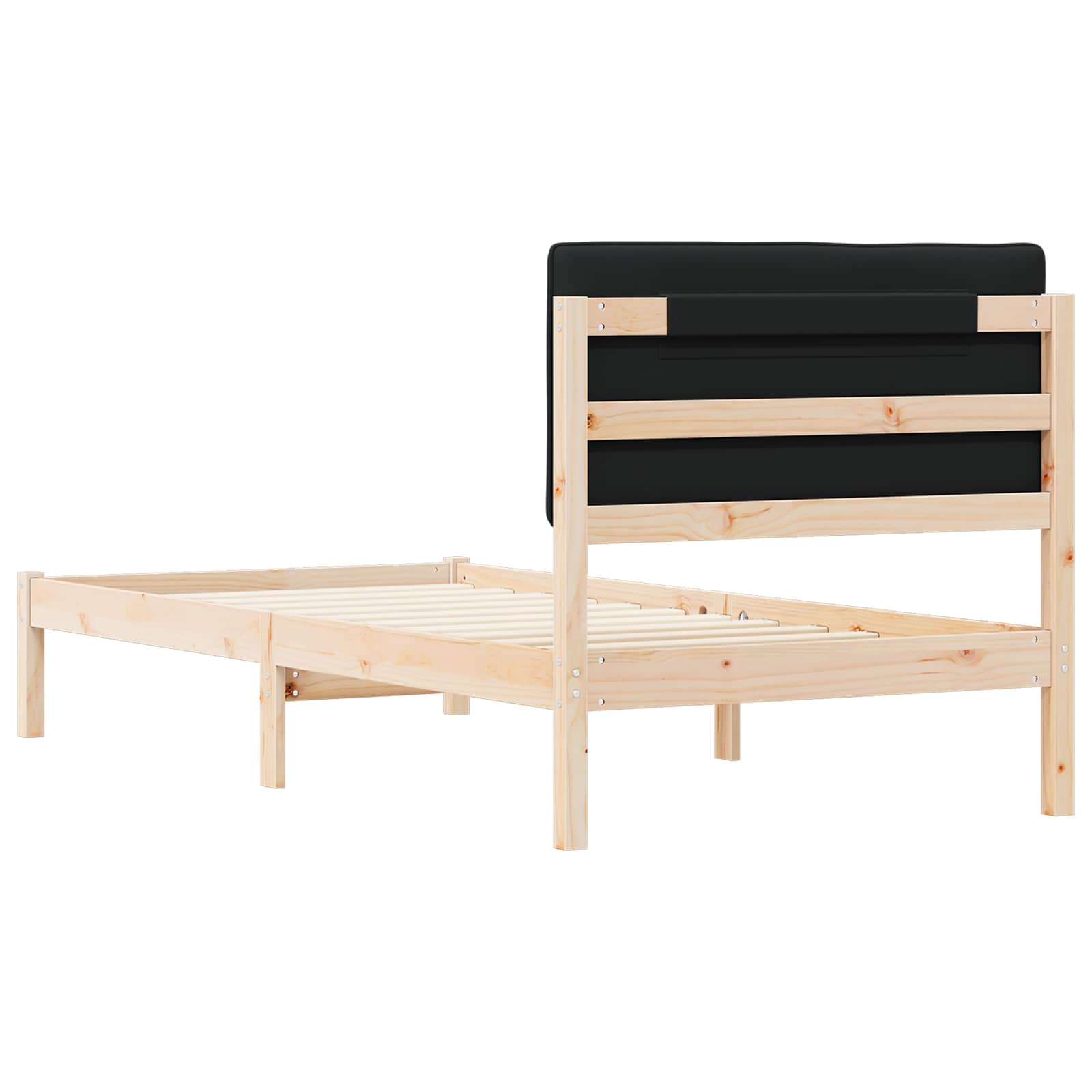 Bedframe met Gevoerd Hoofdgedeelte Natuurlijk en Zwart is nu te koop bij PeponiXL, paradijselijk wonen!