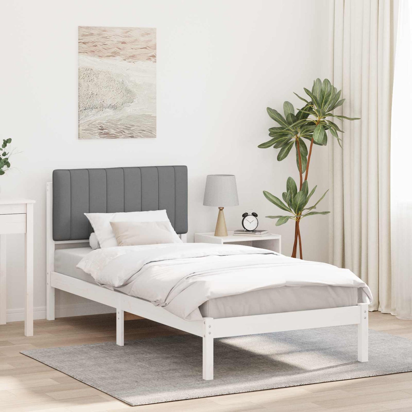 Bedframe met Gevoerd Hoofdgedeelte Wit en Lichtgrijs is nu te koop bij PeponiXL, paradijselijk wonen!