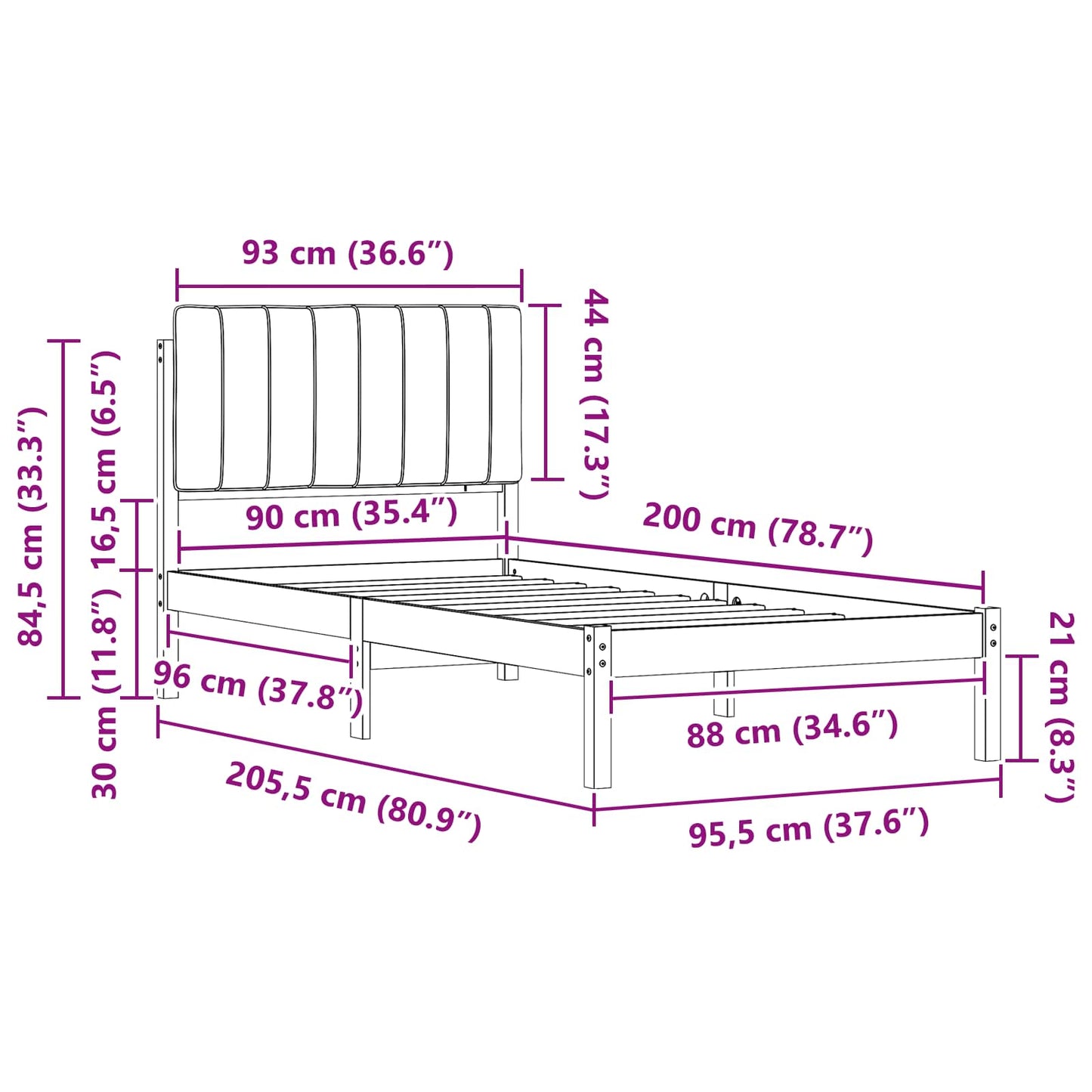 Bedframe met Gevoerd Hoofdgedeelte Wit en Lichtgrijs is nu te koop bij PeponiXL, paradijselijk wonen!