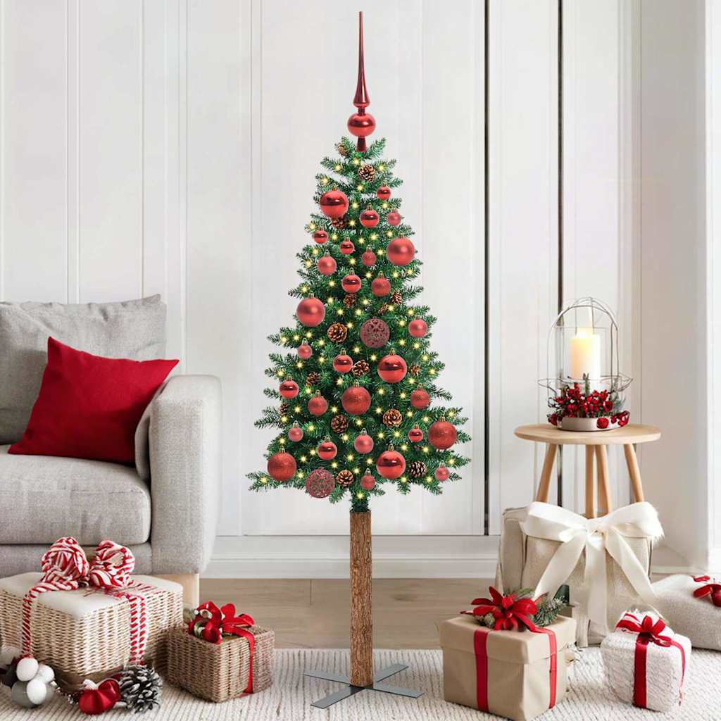 Slanke Kerstboom Groen 150 cm PVC en massief dennenhout is nu te koop bij PeponiXL, paradijselijk wonen!