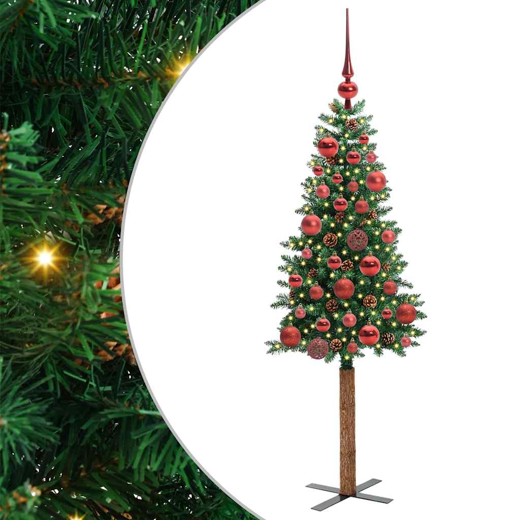 Slanke Kerstboom Groen 150 cm PVC en massief dennenhout is nu te koop bij PeponiXL, paradijselijk wonen!