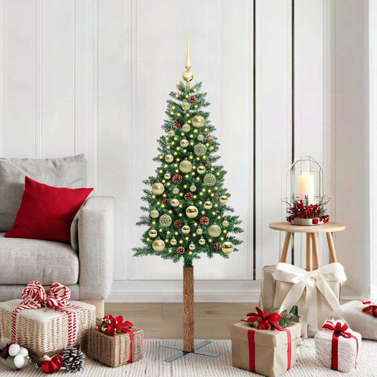Slanke Kerstboom Groen 150 cm PVC en massief dennenhout is nu te koop bij PeponiXL, paradijselijk wonen!