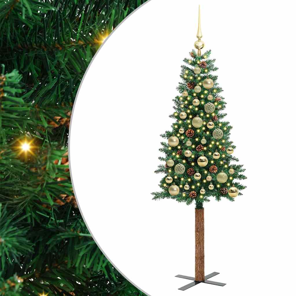 Slanke Kerstboom Groen 150 cm PVC en massief dennenhout is nu te koop bij PeponiXL, paradijselijk wonen!