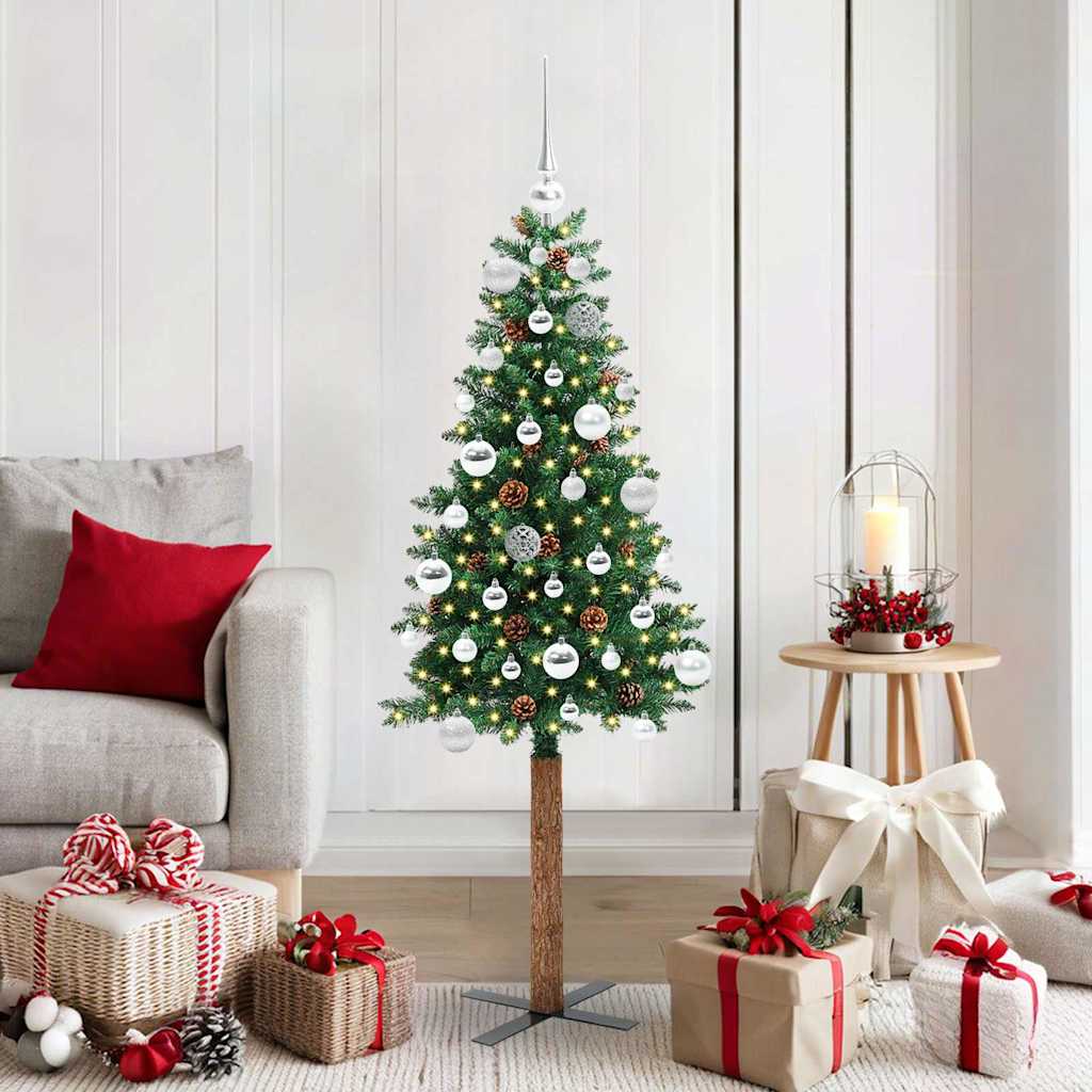 Slanke Kerstboom Groen 150 cm PVC en massief dennenhout is nu te koop bij PeponiXL, paradijselijk wonen!