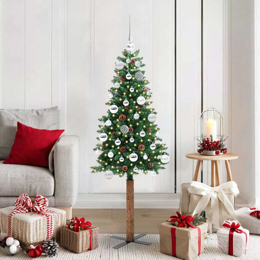 Slanke Kerstboom Groen 150 cm PVC en massief dennenhout is nu te koop bij PeponiXL, paradijselijk wonen!