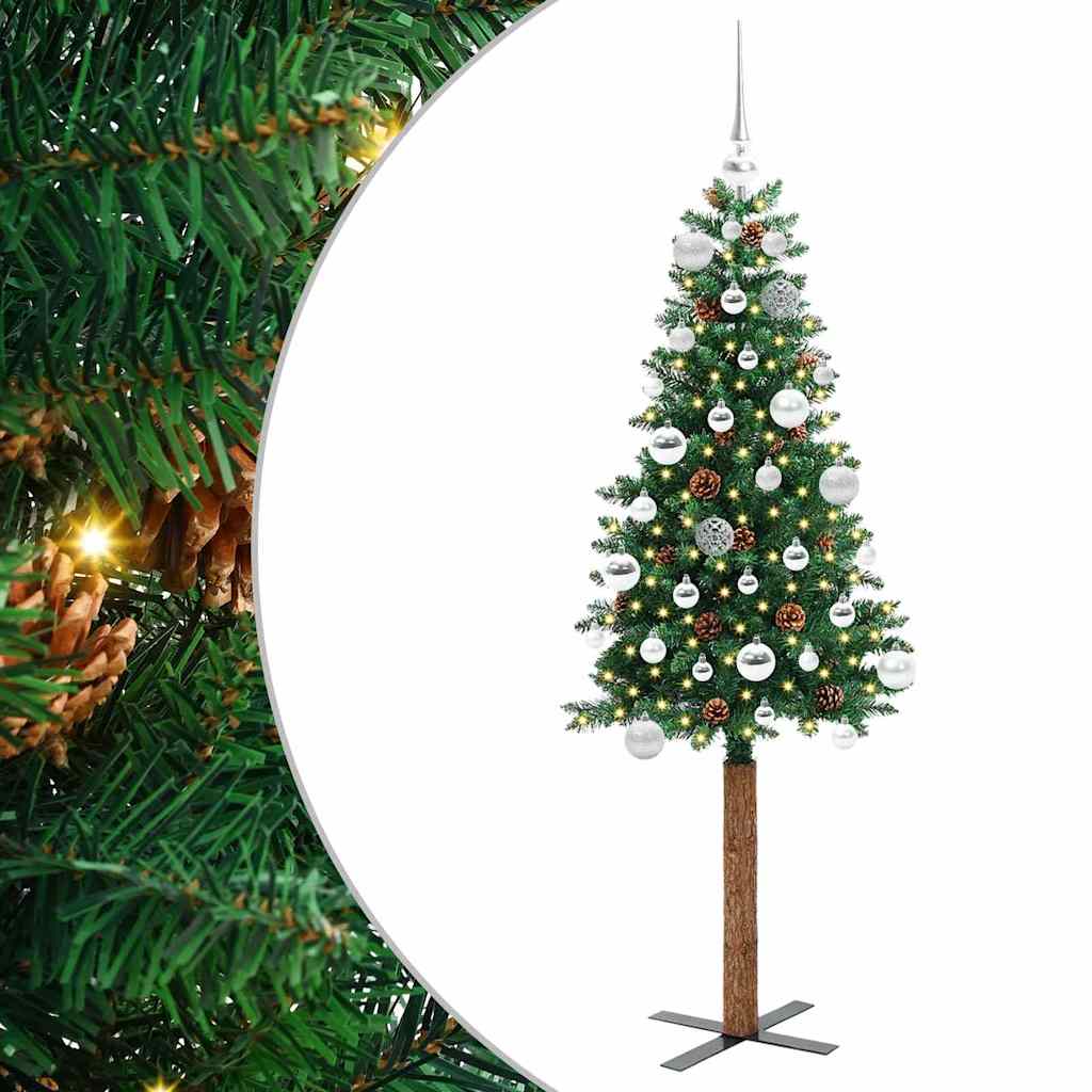 Slanke Kerstboom Groen 150 cm PVC en massief dennenhout is nu te koop bij PeponiXL, paradijselijk wonen!