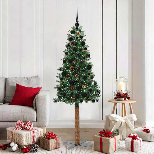 Slanke Kerstboom Groen 180 cm PVC en massief dennenhout is nu te koop bij PeponiXL, paradijselijk wonen!