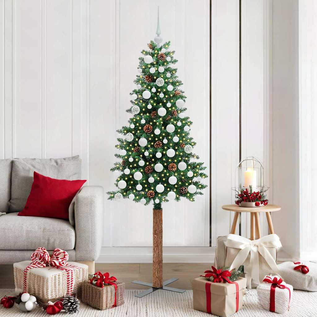Slanke Kerstboom Groen 180 cm PVC en massief dennenhout is nu te koop bij PeponiXL, paradijselijk wonen!