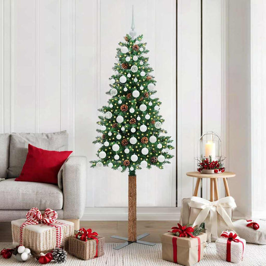 Slanke Kerstboom Groen 180 cm PVC en massief dennenhout is nu te koop bij PeponiXL, paradijselijk wonen!