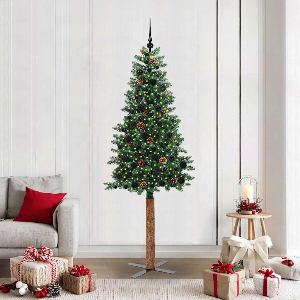 Slanke Kerstboom Groen 210 cm PVC en massief dennenhout is nu te koop bij PeponiXL, paradijselijk wonen!