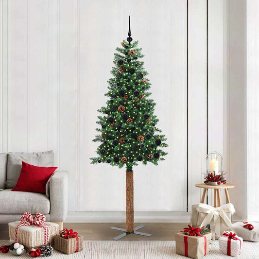 Slanke Kerstboom Groen 210 cm PVC en massief dennenhout is nu te koop bij PeponiXL, paradijselijk wonen!