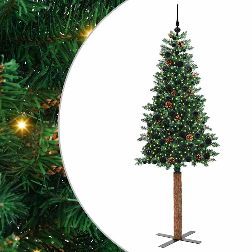 Slanke Kerstboom Groen 210 cm PVC en massief dennenhout is nu te koop bij PeponiXL, paradijselijk wonen!