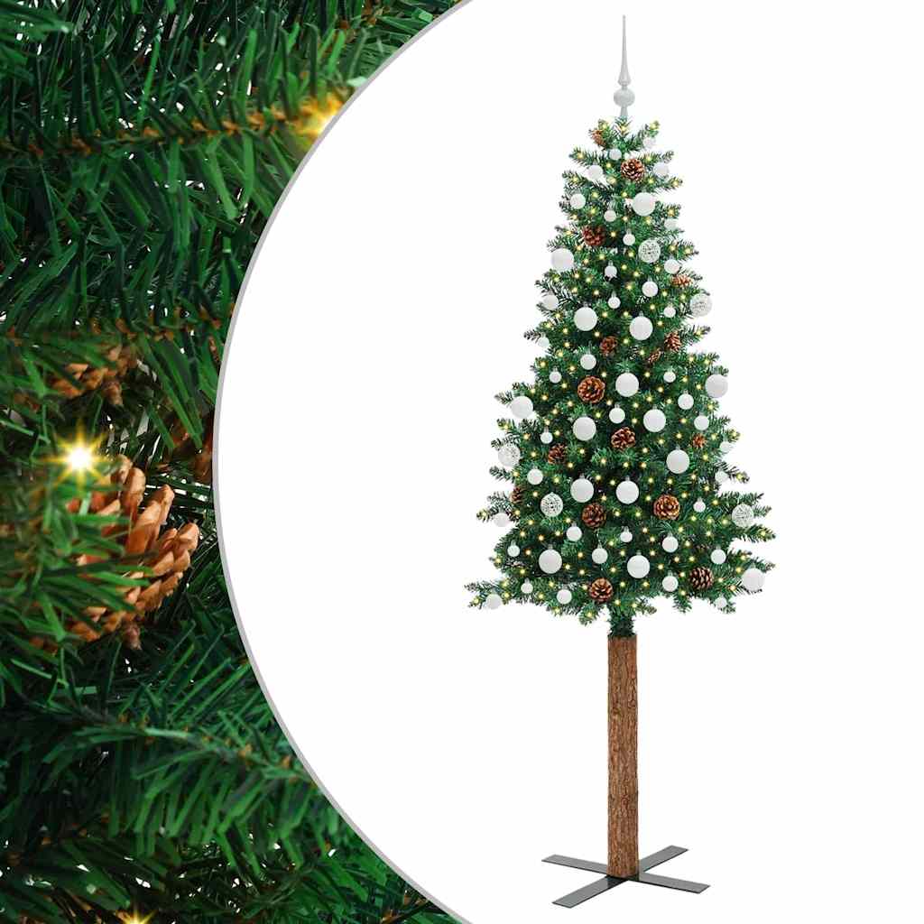 Slanke Kerstboom Groen 210 cm PVC en massief dennenhout is nu te koop bij PeponiXL, paradijselijk wonen!