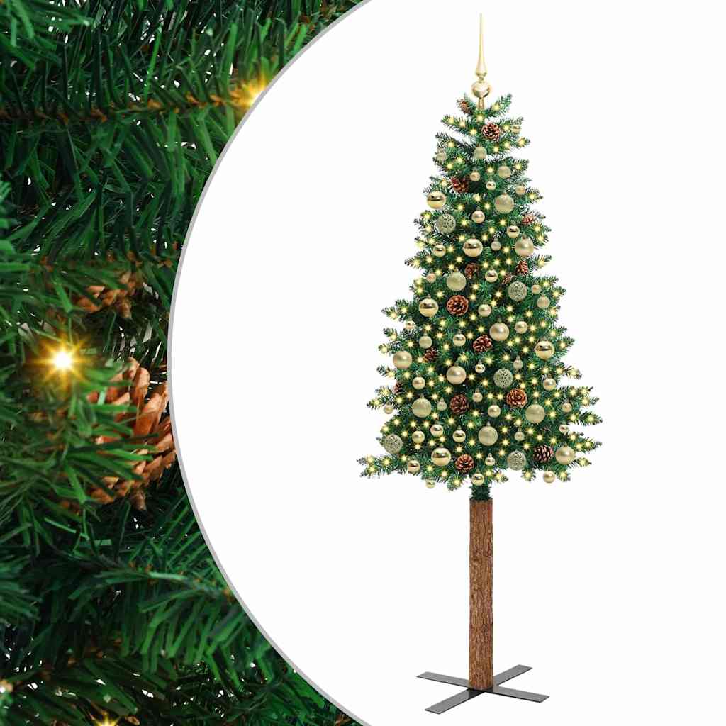 Slanke Kerstboom Groen 210 cm PVC en massief dennenhout is nu te koop bij PeponiXL, paradijselijk wonen!