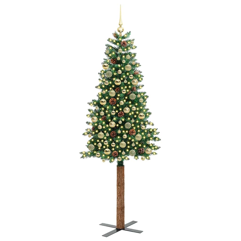 Slanke Kerstboom Groen 210 cm PVC en massief dennenhout is nu te koop bij PeponiXL, paradijselijk wonen!