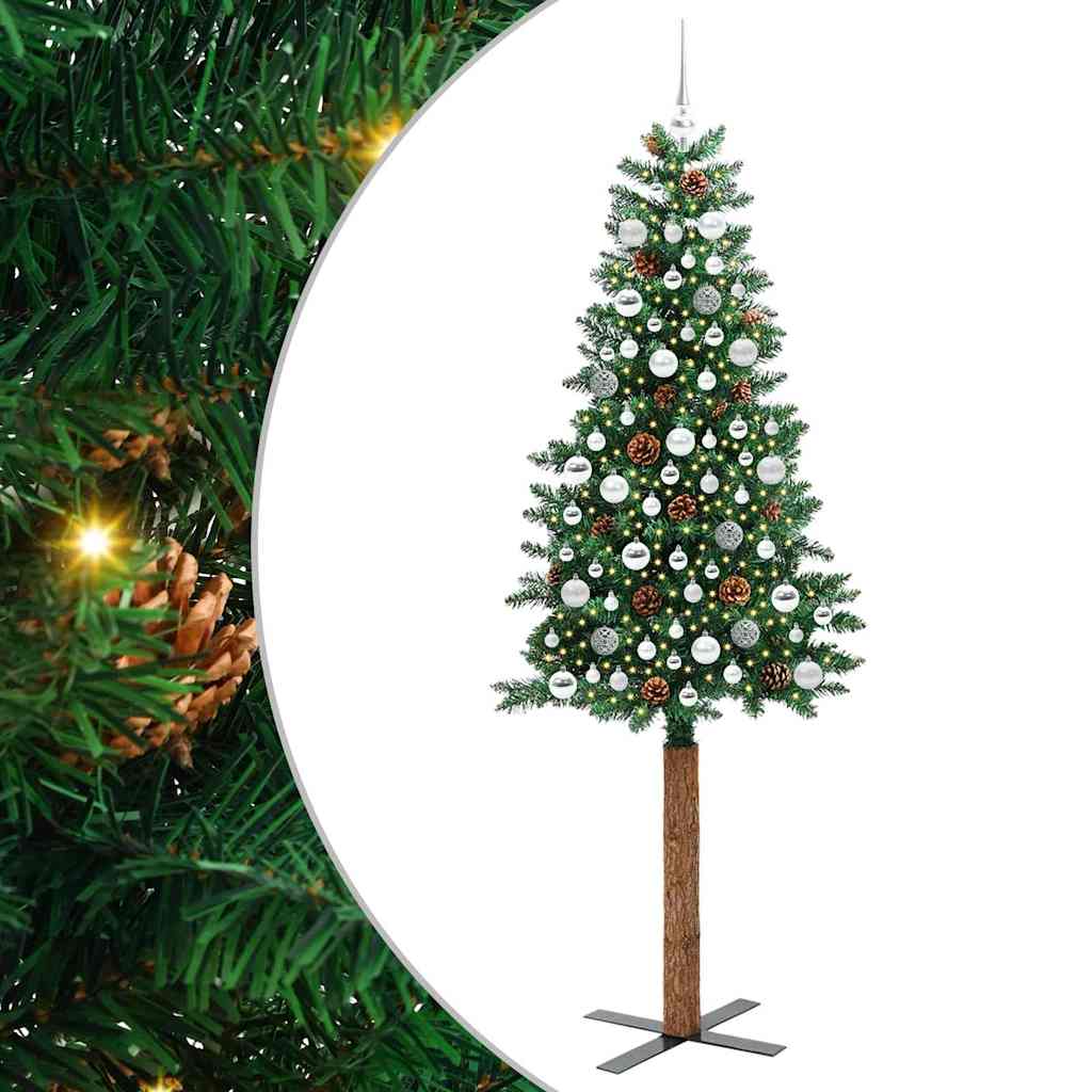 Slanke Kerstboom Groen 210 cm PVC en massief dennenhout is nu te koop bij PeponiXL, paradijselijk wonen!