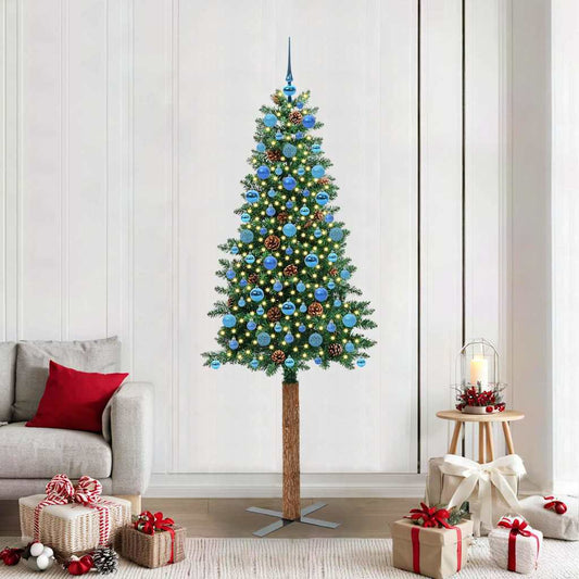 Slanke Kerstboom Groen 210 cm PVC en massief dennenhout is nu te koop bij PeponiXL, paradijselijk wonen!