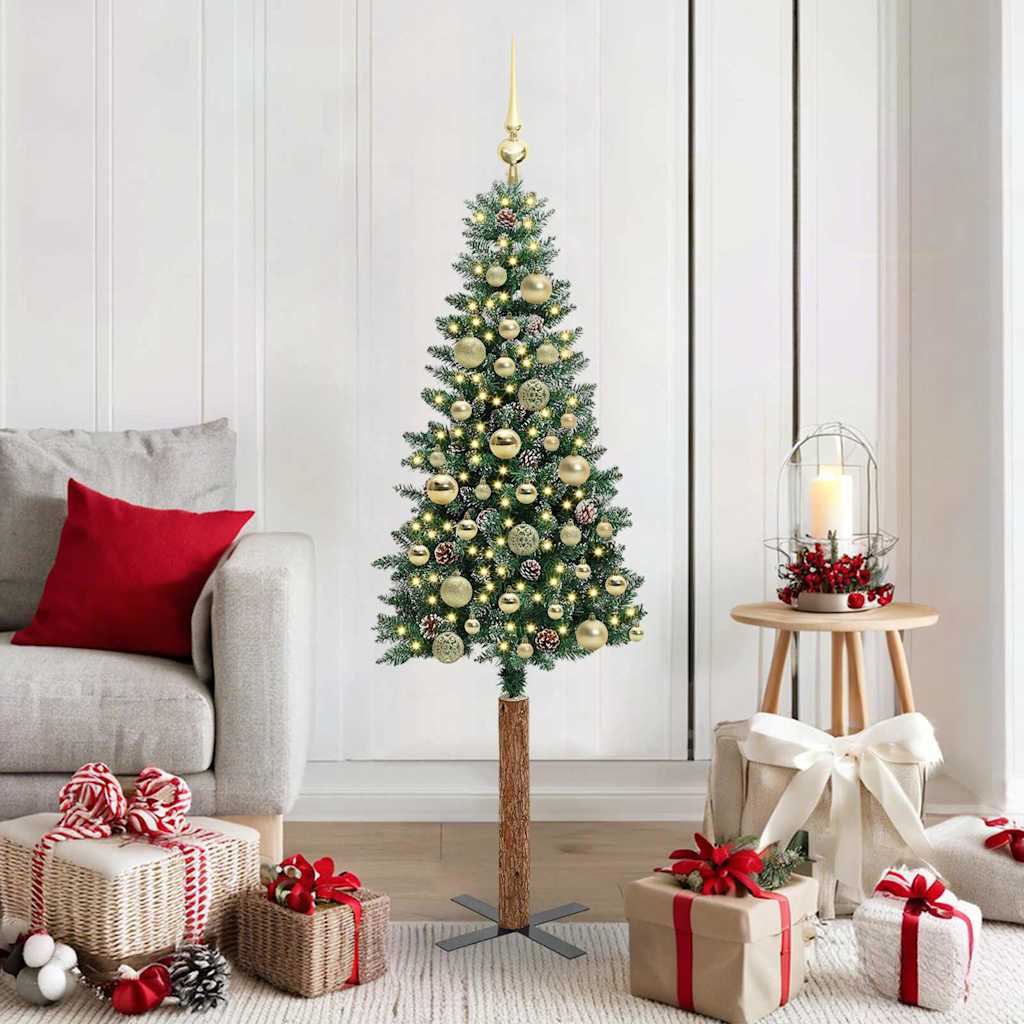 Slanke Kerstboom Groen 150 cm PVC en massief dennenhout is nu te koop bij PeponiXL, paradijselijk wonen!