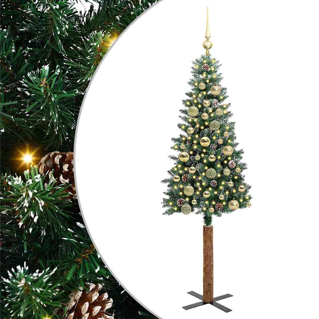 Slanke Kerstboom Groen 150 cm PVC en massief dennenhout is nu te koop bij PeponiXL, paradijselijk wonen!