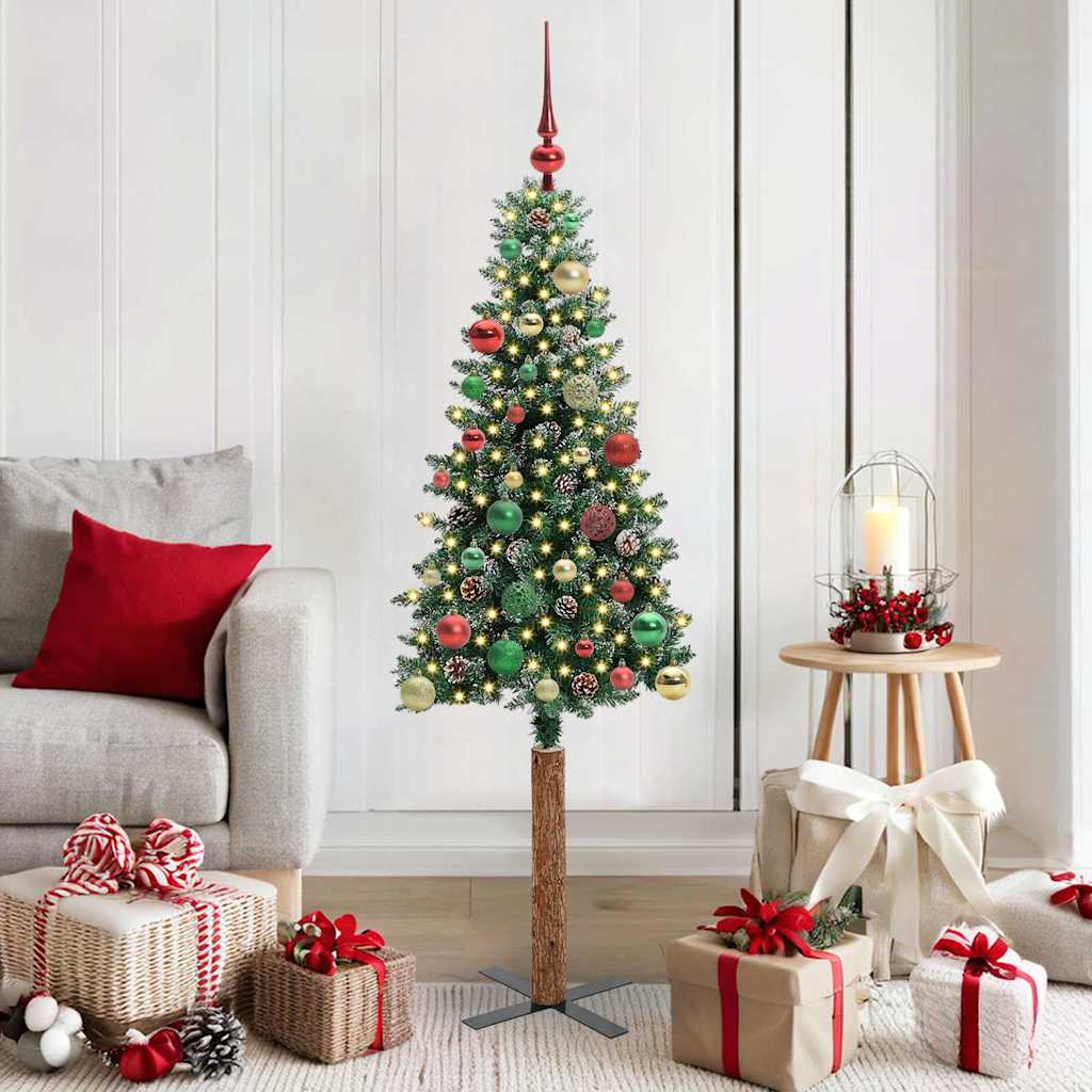 Slanke Kerstboom Groen 150 cm PVC en massief dennenhout is nu te koop bij PeponiXL, paradijselijk wonen!