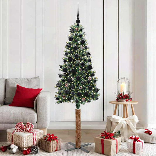 Slanke Kerstboom Groen 180 cm PVC en massief dennenhout is nu te koop bij PeponiXL, paradijselijk wonen!