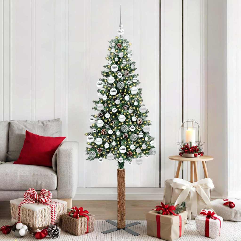 Slanke Kerstboom Groen 180 cm PVC en massief dennenhout is nu te koop bij PeponiXL, paradijselijk wonen!