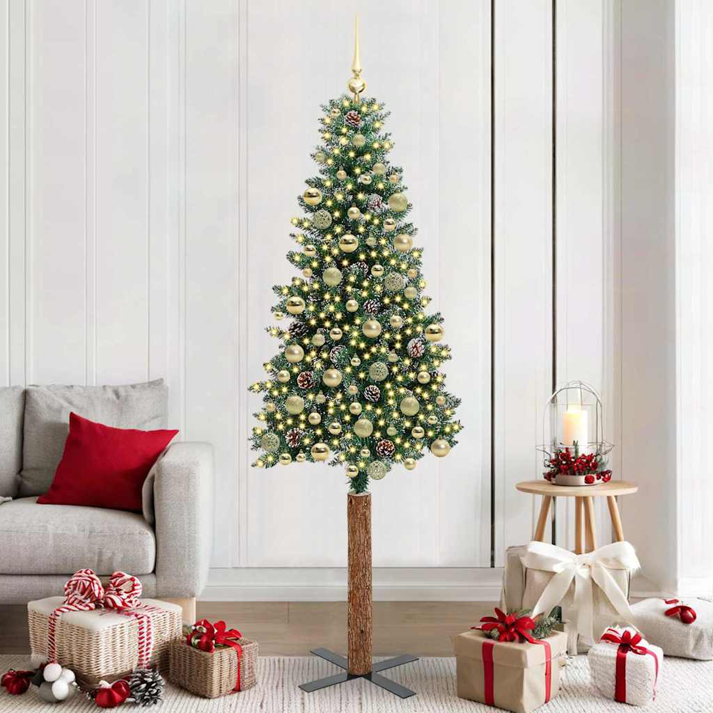 Slanke Kerstboom Groen 210 cm PVC en massief dennenhout is nu te koop bij PeponiXL, paradijselijk wonen!