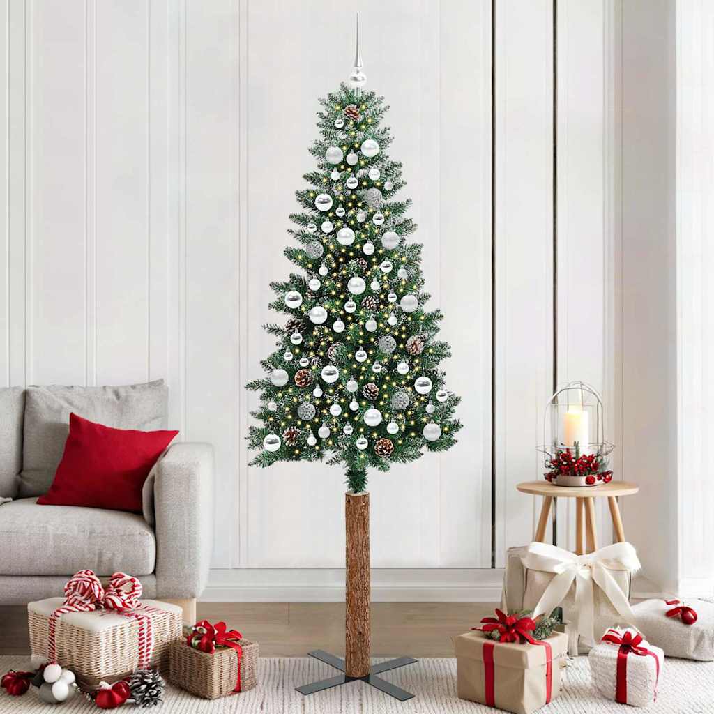 Slanke Kerstboom Groen 210 cm PVC en massief dennenhout is nu te koop bij PeponiXL, paradijselijk wonen!