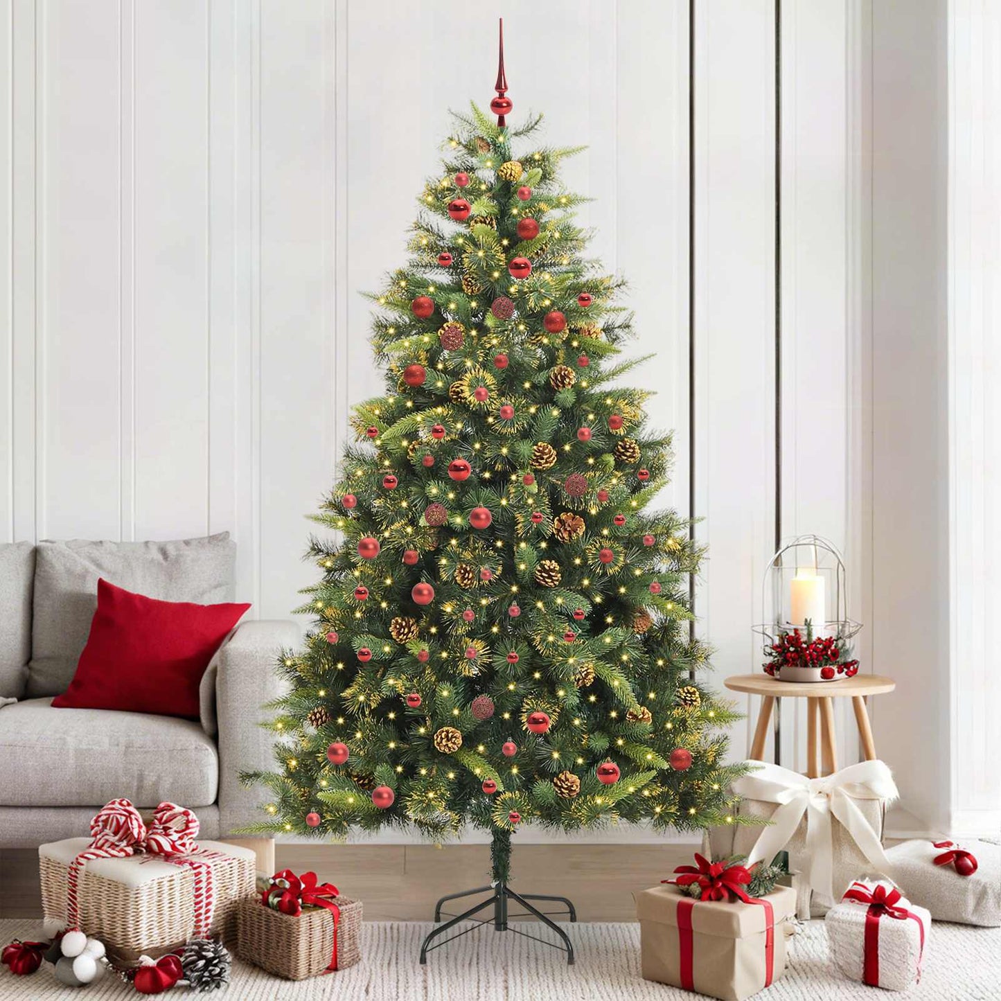 Kunstmatige Scharnier Kerstboom met Cones Groen 210 cm