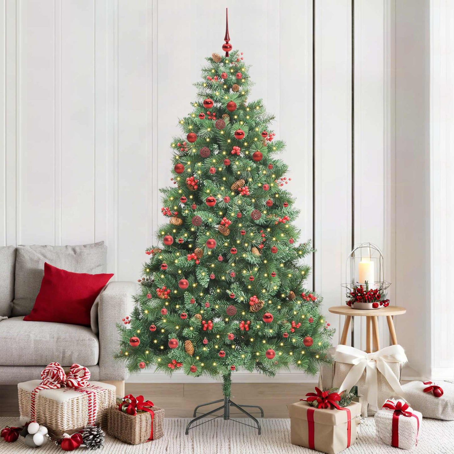 Kunstkerstboom met LED -striplichten Groen 210 cm PVC en Metaal is nu te koop bij PeponiXL, paradijselijk wonen!