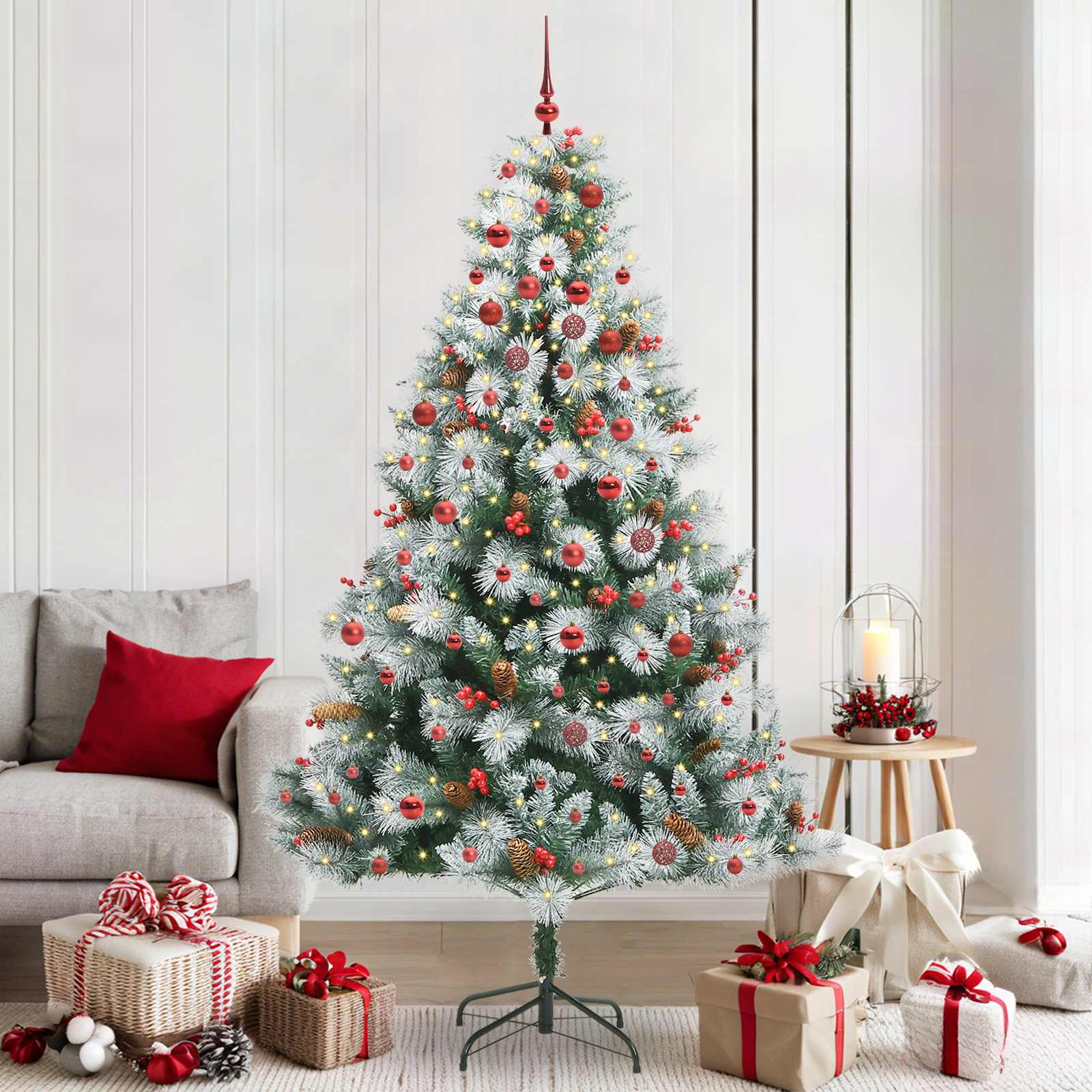 Kunstkerstboom Groen en wit 210 cm PVC en Metaal en Plastic is nu te koop bij PeponiXL, paradijselijk wonen!