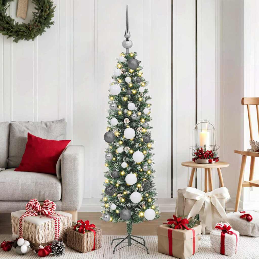 Kunstmatige slanke kerstboom met 150 LED Groen en Wit 120 cm is nu te koop bij PeponiXL, paradijselijk wonen!