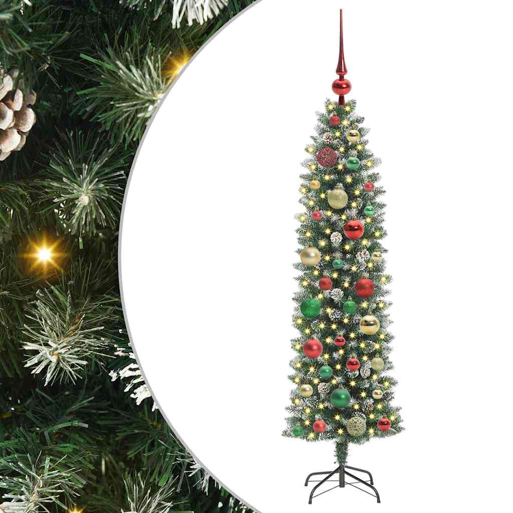 Kunstmatige slanke kerstboom met 150 LED Groen en Wit 120 cm is nu te koop bij PeponiXL, paradijselijk wonen!