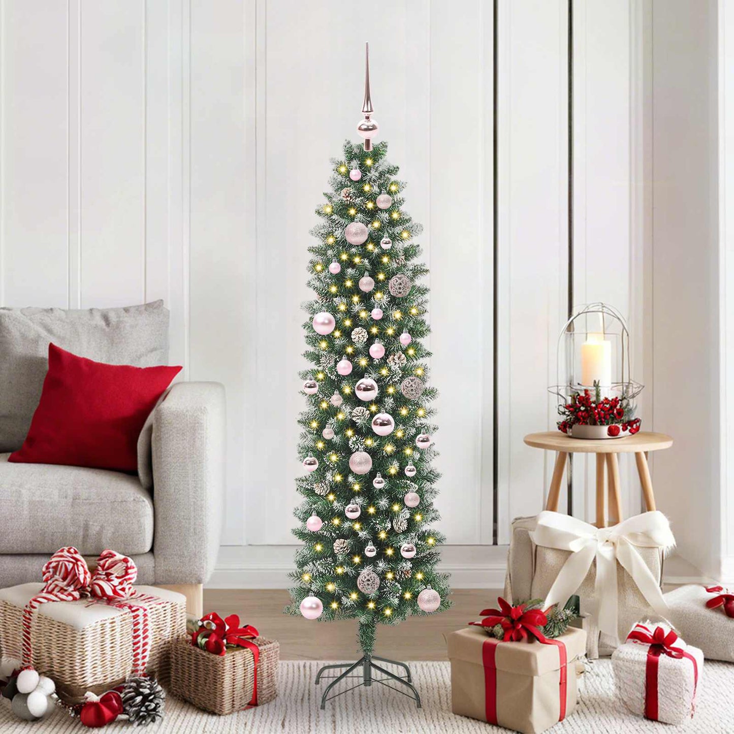 Kunstmatige slanke kerstboom met 150 LED Groen en Wit 150 cm is nu te koop bij PeponiXL, paradijselijk wonen!