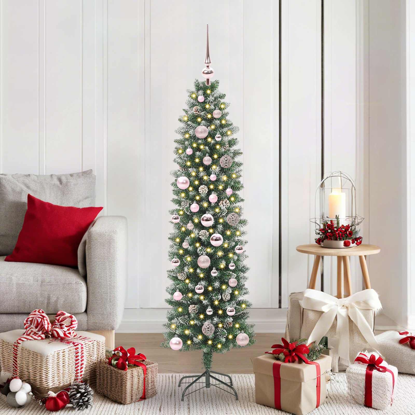 Kunstmatige slanke kerstboom met 150 LED Groen en Wit 150 cm is nu te koop bij PeponiXL, paradijselijk wonen!