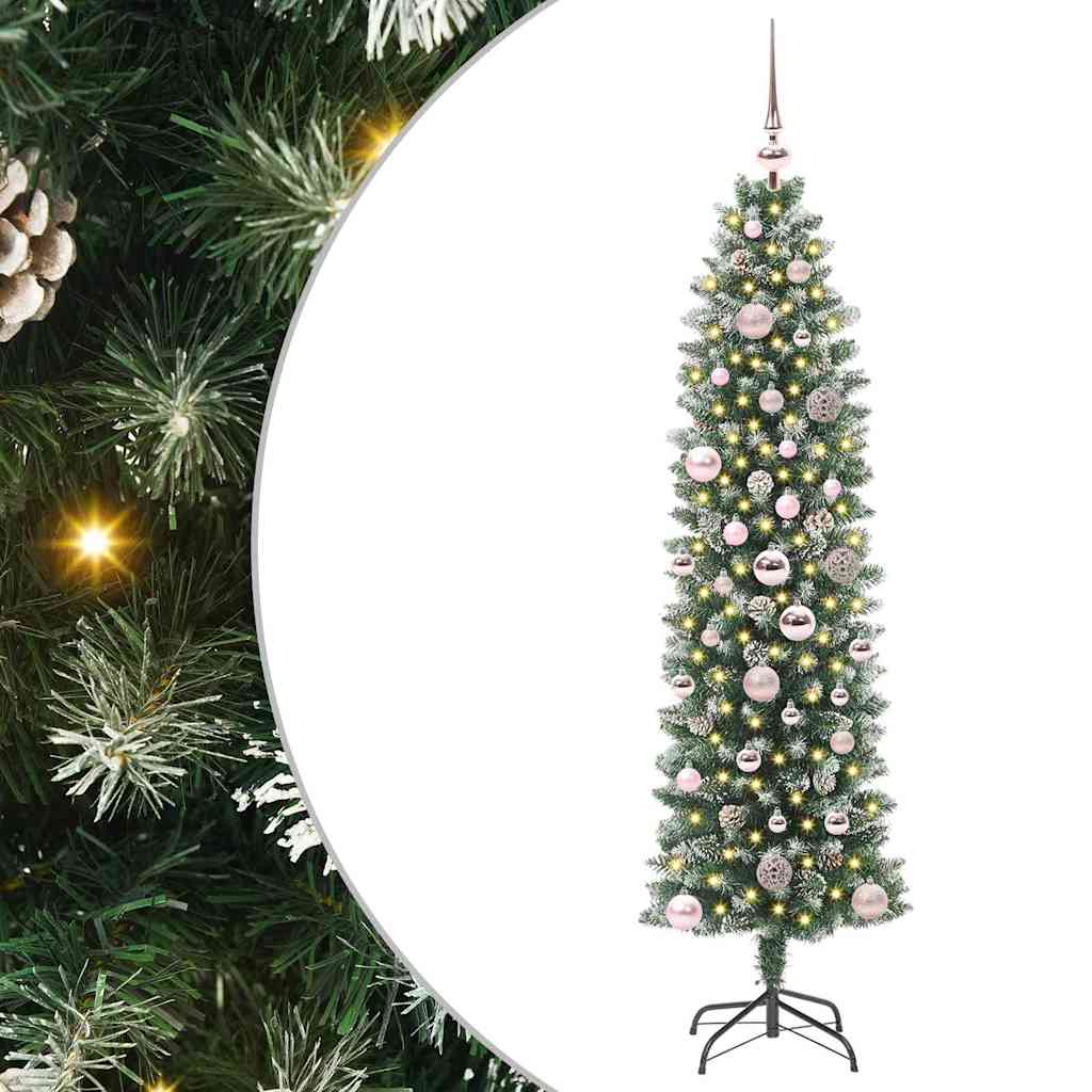 Kunstmatige slanke kerstboom met 150 LED Groen en Wit 150 cm is nu te koop bij PeponiXL, paradijselijk wonen!