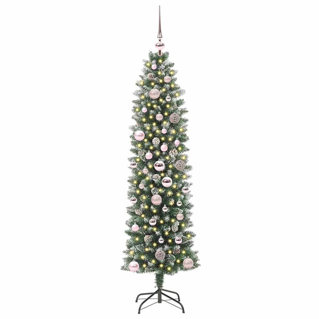 Kunstmatige slanke kerstboom met 150 LED Groen en Wit 150 cm is nu te koop bij PeponiXL, paradijselijk wonen!