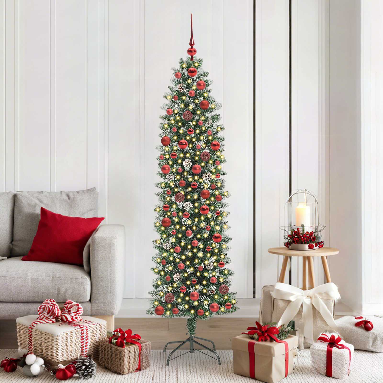 Kunstmatige slanke kerstboom met 300 LED Groen en Wit 180 cm is nu te koop bij PeponiXL, paradijselijk wonen!