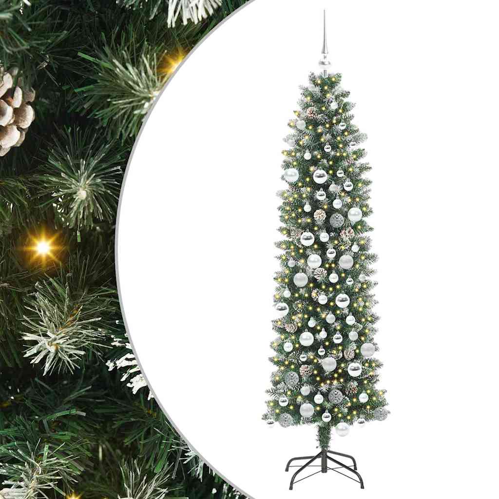 Kunstmatige slanke kerstboom met 300 LED Groen en Wit 180 cm is nu te koop bij PeponiXL, paradijselijk wonen!