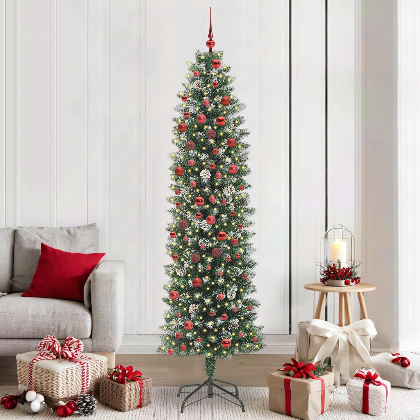 Kunstmatige slanke kerstboom met 300 LED Groen en Wit 210 cm is nu te koop bij PeponiXL, paradijselijk wonen!