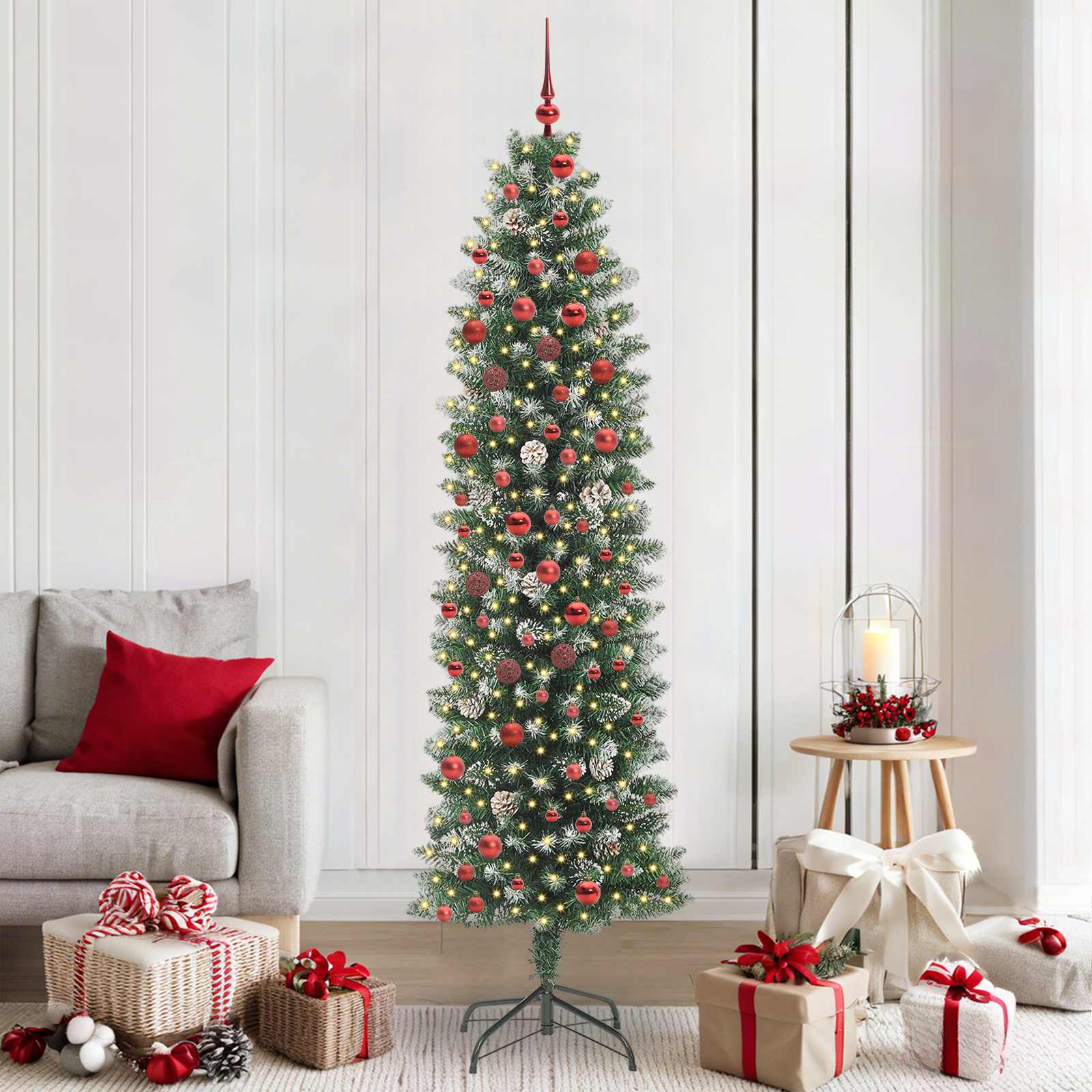 Kunstmatige slanke kerstboom met 300 LED Groen en Wit 210 cm is nu te koop bij PeponiXL, paradijselijk wonen!