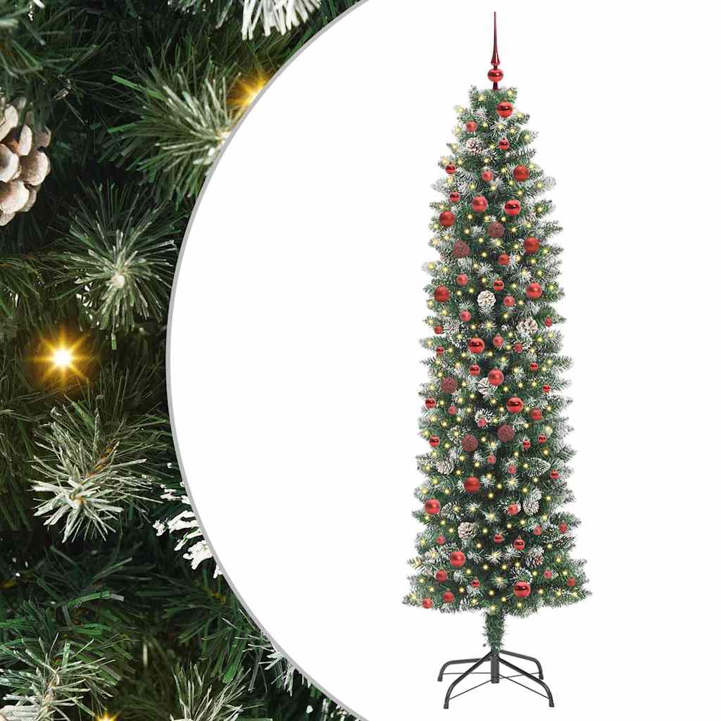 Kunstmatige slanke kerstboom met 300 LED Groen en Wit 210 cm is nu te koop bij PeponiXL, paradijselijk wonen!