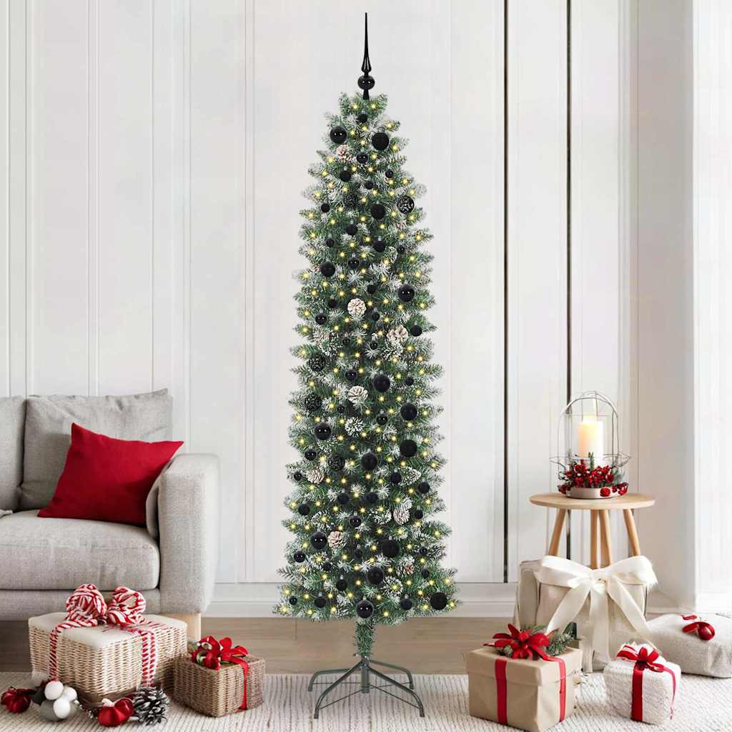 Kunstmatige slanke kerstboom met 300 LED Groen en Wit 210 cm is nu te koop bij PeponiXL, paradijselijk wonen!