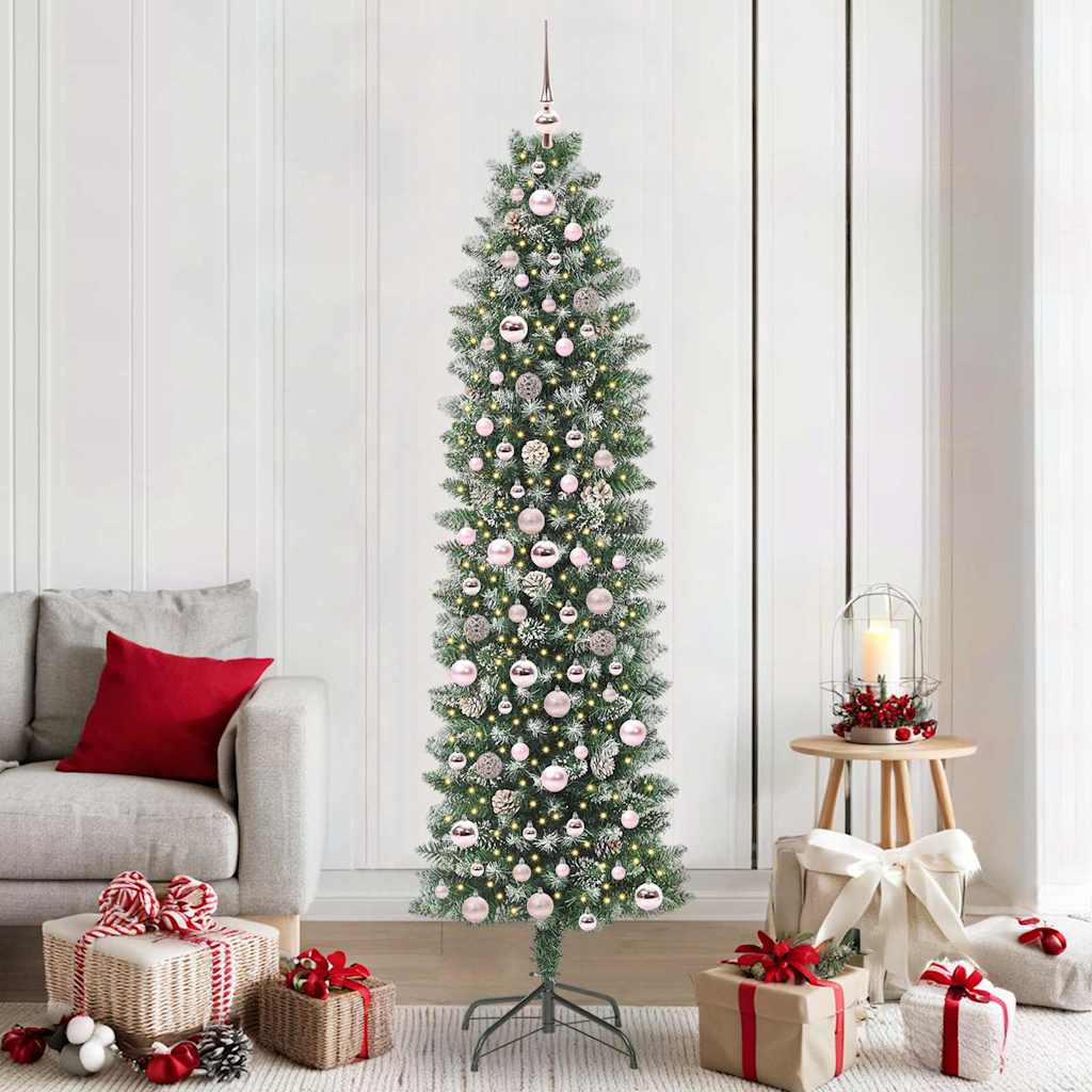 Kunstmatige slanke kerstboom met 300 LED Groen en Wit 210 cm is nu te koop bij PeponiXL, paradijselijk wonen!