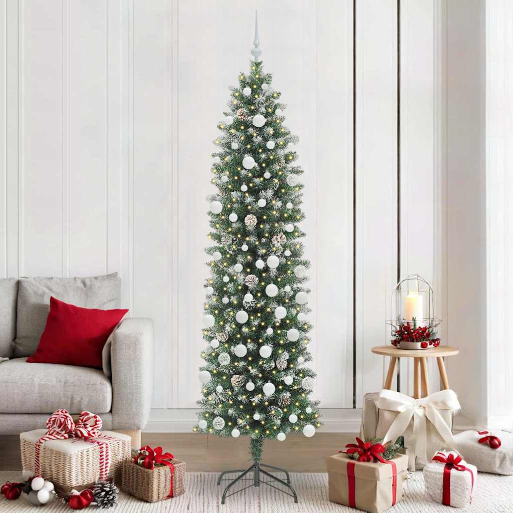 Kunstmatige slanke kerstboom met 300 LED Groen en Wit 210 cm is nu te koop bij PeponiXL, paradijselijk wonen!