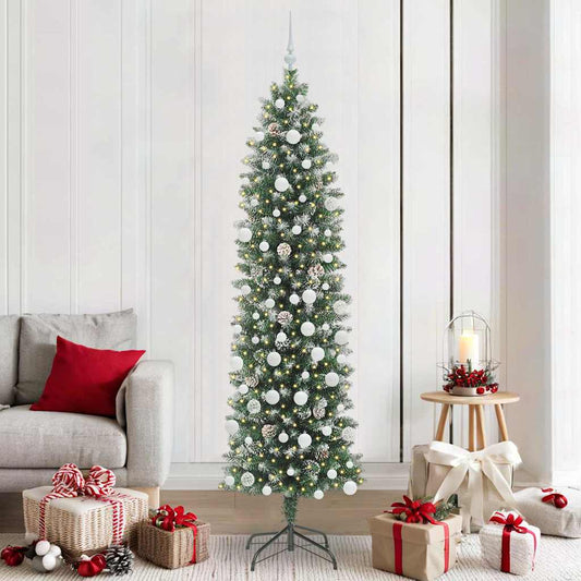 Kunstmatige slanke kerstboom met 300 LED Groen en Wit 210 cm is nu te koop bij PeponiXL, paradijselijk wonen!
