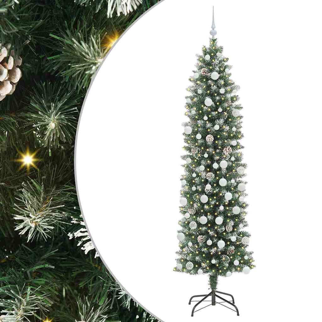 Kunstmatige slanke kerstboom met 300 LED Groen en Wit 210 cm is nu te koop bij PeponiXL, paradijselijk wonen!