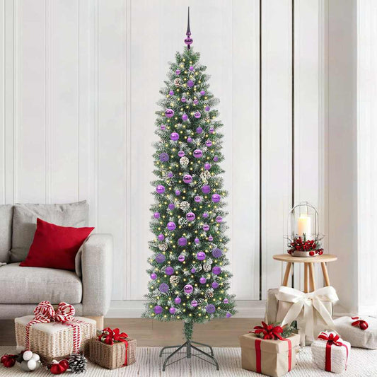 Kunstmatige slanke kerstboom met 300 LED Groen en Wit 210 cm is nu te koop bij PeponiXL, paradijselijk wonen!