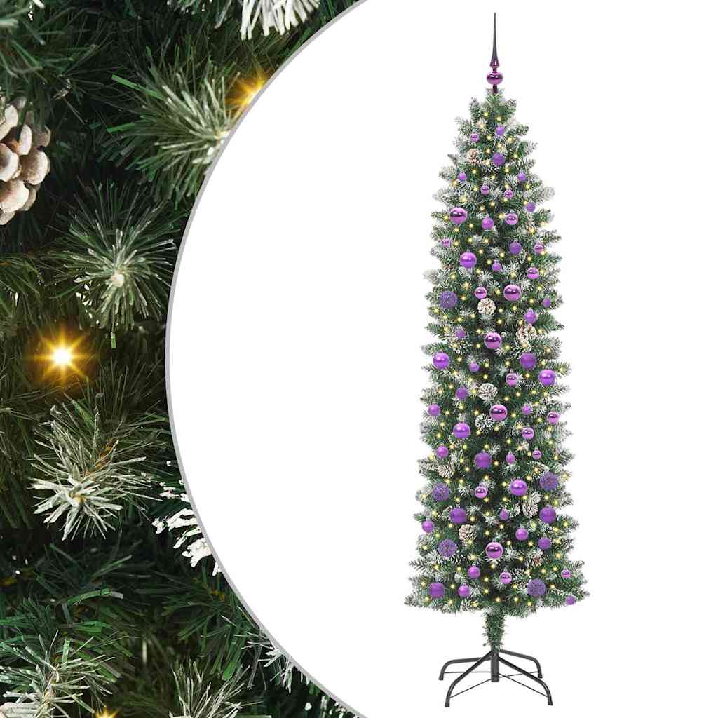 Kunstmatige slanke kerstboom met 300 LED Groen en Wit 210 cm is nu te koop bij PeponiXL, paradijselijk wonen!