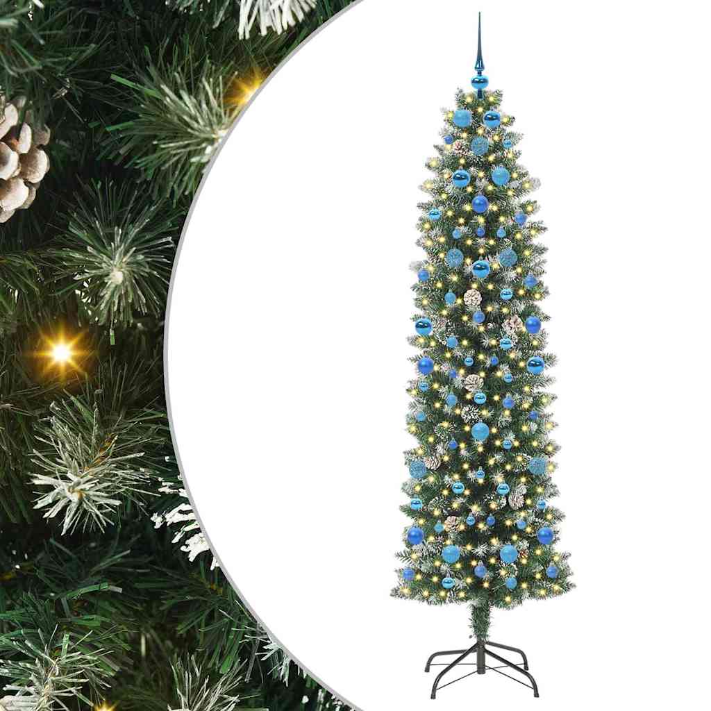 Kunstmatige slanke kerstboom met 300 LED Groen en Wit 210 cm is nu te koop bij PeponiXL, paradijselijk wonen!